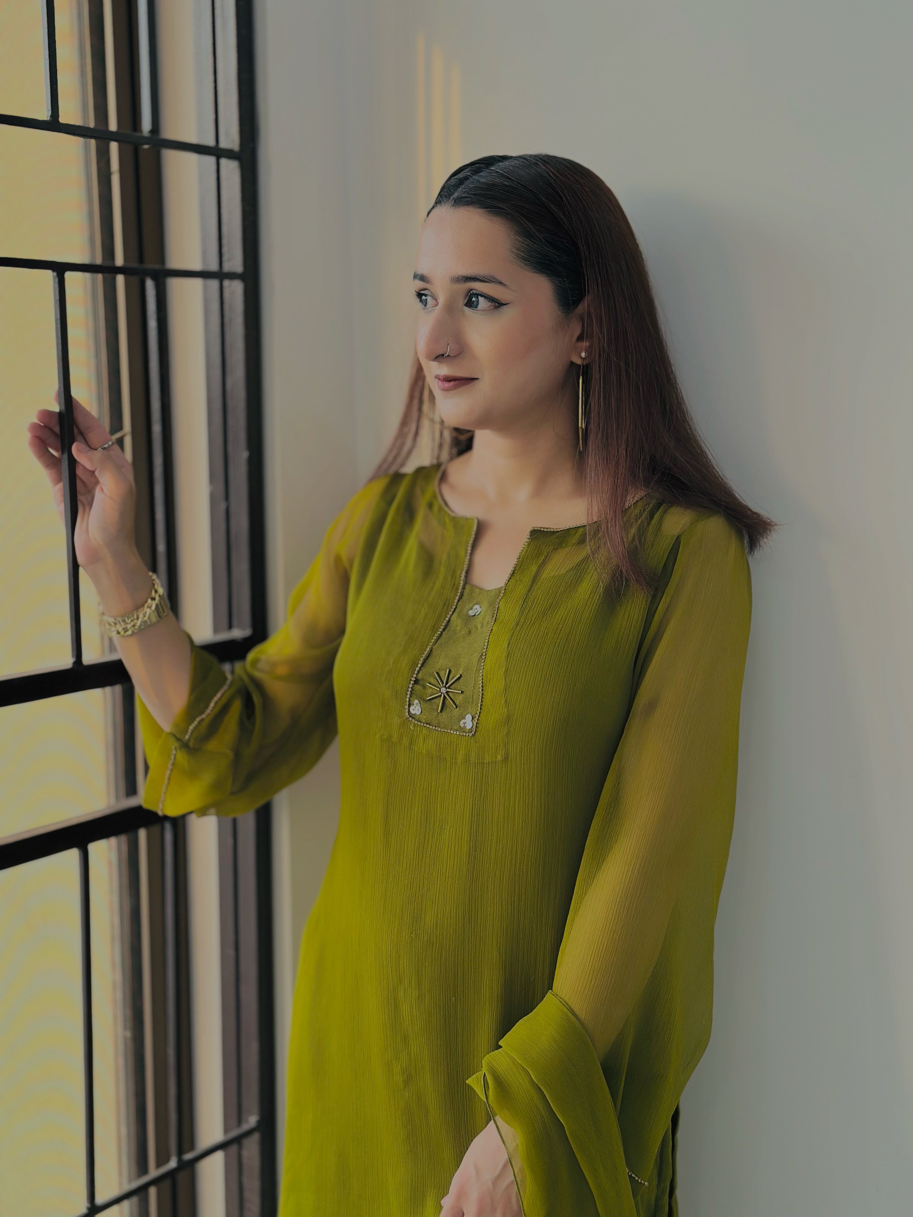 Olive Green Gold Farshi Shalwar Suit