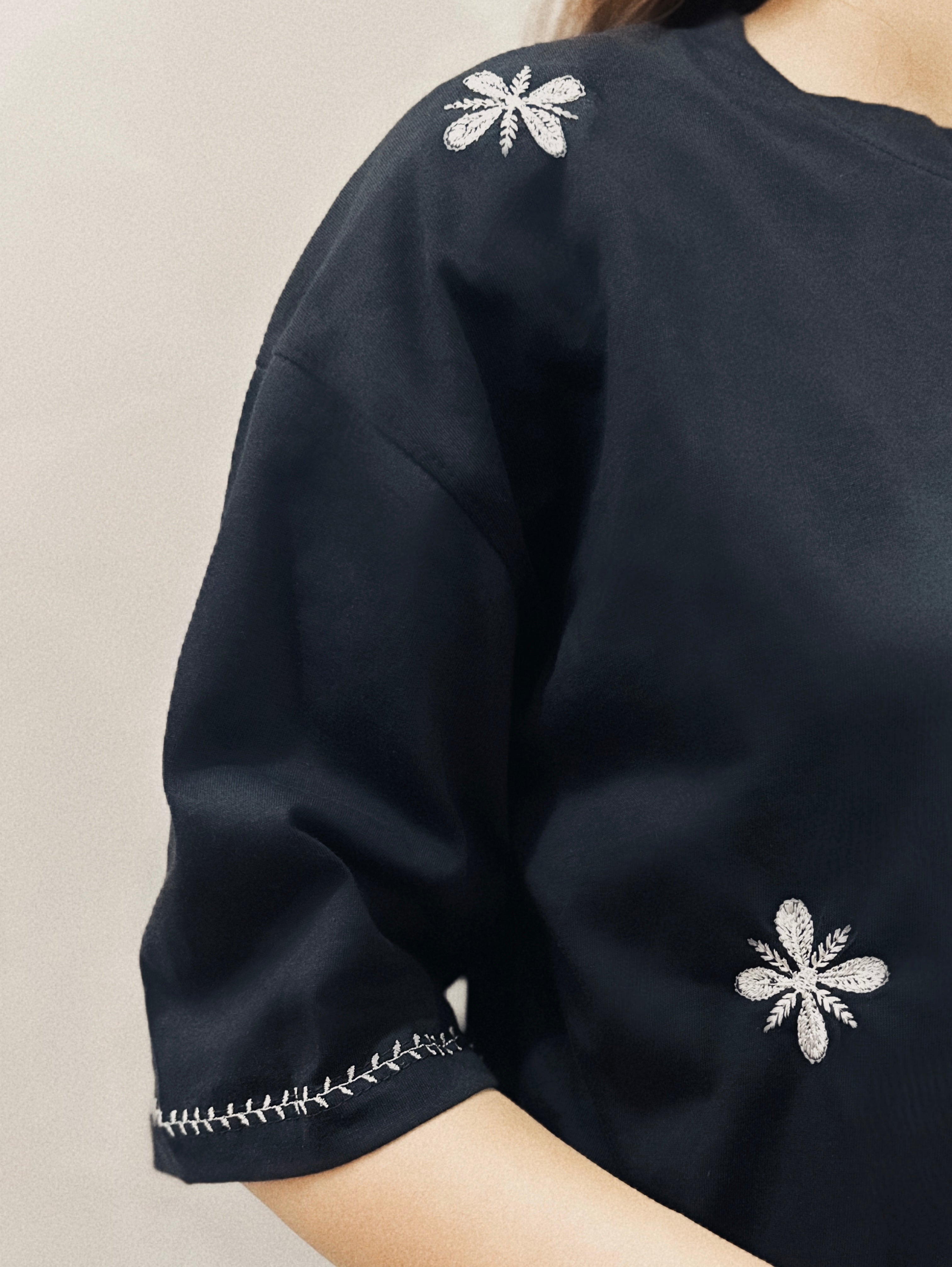 Monochrome Bloom Tee – Black