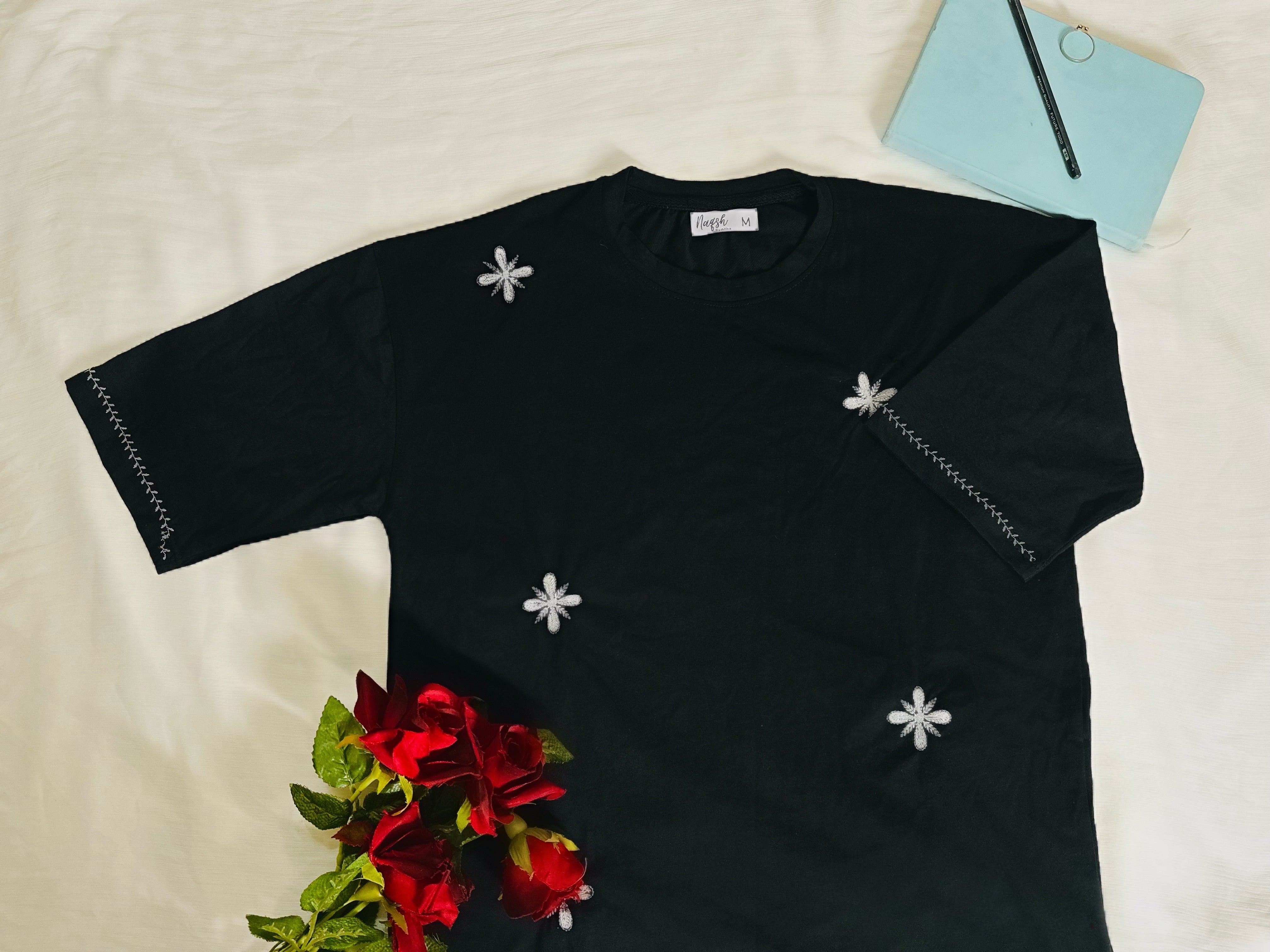 Monochrome Bloom Tee – Black
